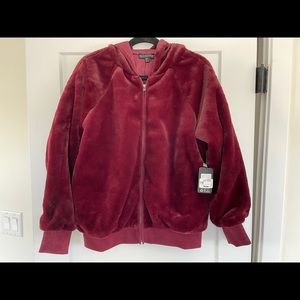 NWT P.J. Salvage maroon fur hoodie size small